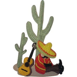 Mexikansk Sombrero Hatt Kaktus Gitarr Patch Broderad Badge Stryk Sy På Kläder