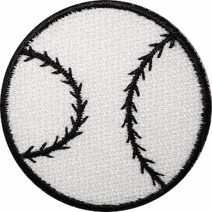 May include: A circular embroidered patch featuring a white baseball design with black stitching details. The patch has a thick black border around the entire circumference, creating a high-contrast graphic representation of a baseball.