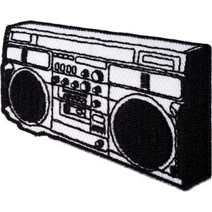 Radio Stereo Tygmärke Stryk-Sy-På Broderat Märke 1980 Retro Musikspelare Högtalare