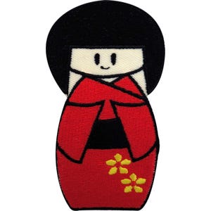 Japansk Hina-docka-lapp, stryk-på, sy-på, broderad märke, Japan Hinamatsuri-dagen