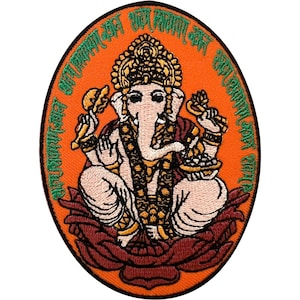 Ganesha Hindu Elephant God Patch Iron On Sew On Clothes Ganesh Embroidered Badge