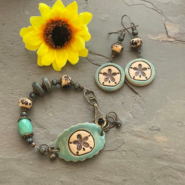 Sand dollar jewelry, Sand-dollar bracelet and earrings