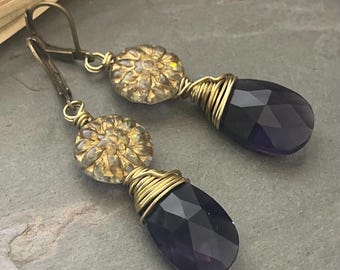 Dahlia earrings, purple  drop