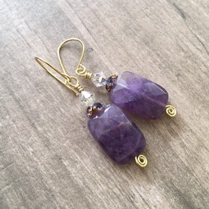 Amethyst earrings, vintage Swarovski crystal earrings, brass and amethyst earrings
