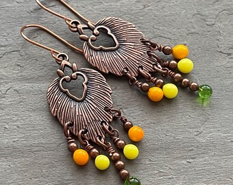 Caribbean earrings, citrus, copper earrings