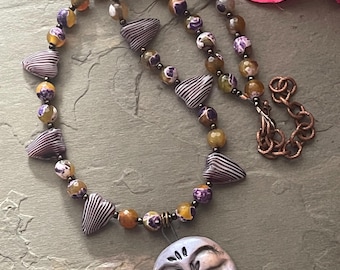 Moon jewelry, Purple Heart necklace, moon, moonface