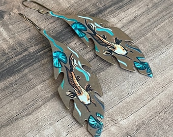 Koi earrings, brass koi earrings