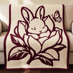 Bunny Garden Overlay Mosaic Crochet Pattern, Rabbit Blanket PDF, Floral Bunny Crochet Chart, Easter Spring Throw Pattern, Digital Download