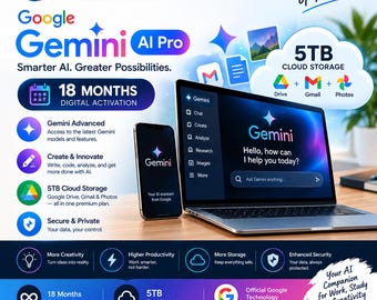 Gemini AI Pro 18-Month Subscription + 5TB Cloud Storage (Digital Activation)