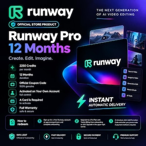 Runway Pro 12m  2250 credits per month on your account