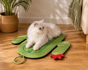 Cactus Cat Scratching Mat | Sisal Cat Scratch Pad | Interactive Cat Toy | Catnip Mat | Indoor Cat Gift | Modern Cat Decor