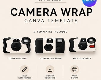Camera Wrap Canva Template | 3 Disposable Camera Skin Templates | Kodak FunSaver & Fujifilm QuickSnap