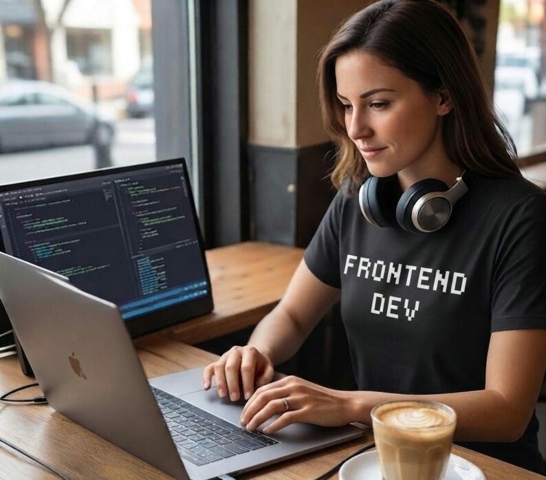 Camiseta Frontend Dev Pixel Font, Regalo para Desarrolladores Web, Camiseta Unisex de Algodón imagen 3