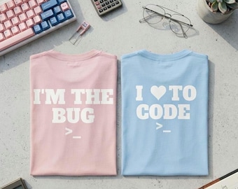 Camisetas a juego para parejas de desarrolladores, camiseta "Me encanta programar"