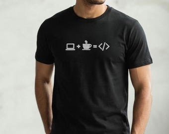 Camiseta minimalista con diseño de portátil, café y código, regalo para programadores, ropa para ingenieros de software.