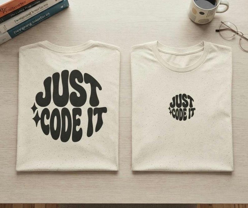 Camiseta "Just Code It", camiseta retro para programadores, camiseta de programación con estampado delantero y trasero, regalo unisex para desarrolladores de software. imagen 2