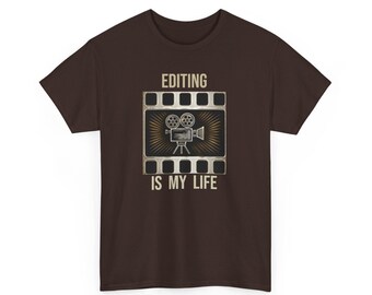 Camiseta de editor de vídeo, camiseta con estampado de tira de película de cámara vintage, regalo para cineastas