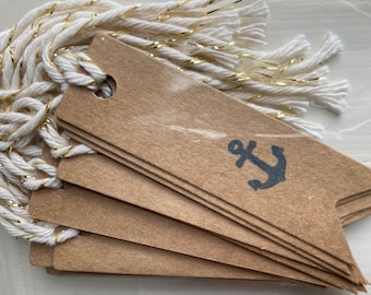 NAVY ANCHOR Gift Tags, Set of 12 Navy Anchor Gift Tags w/Metallic Gold & Off-White Baker's Twine, Coastal Tags, Nautical Tags, Maritime Tags