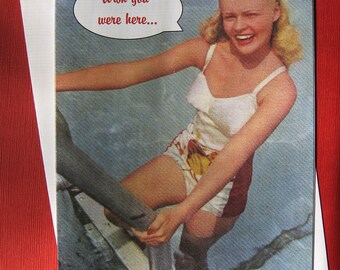 Swimming Pool Glamour Retro Blank Wish You Were Here Greeting Card, 5 x 7