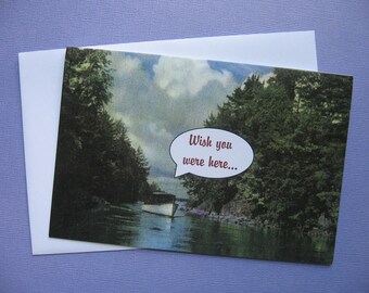 WISH YOU WERE Here Vintage River Boat Here All Occasion Blank Note Card, Greeting Card, Vintage Boating Scene, 4 x 6