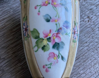 ANTIQUE NIPPON PORCELAIN Vase, Gorgeous Hand Painted Imperial Nippon Porcelain Vase w/Cherry Blossom Motif 1910s-1920s, Missing One Handle