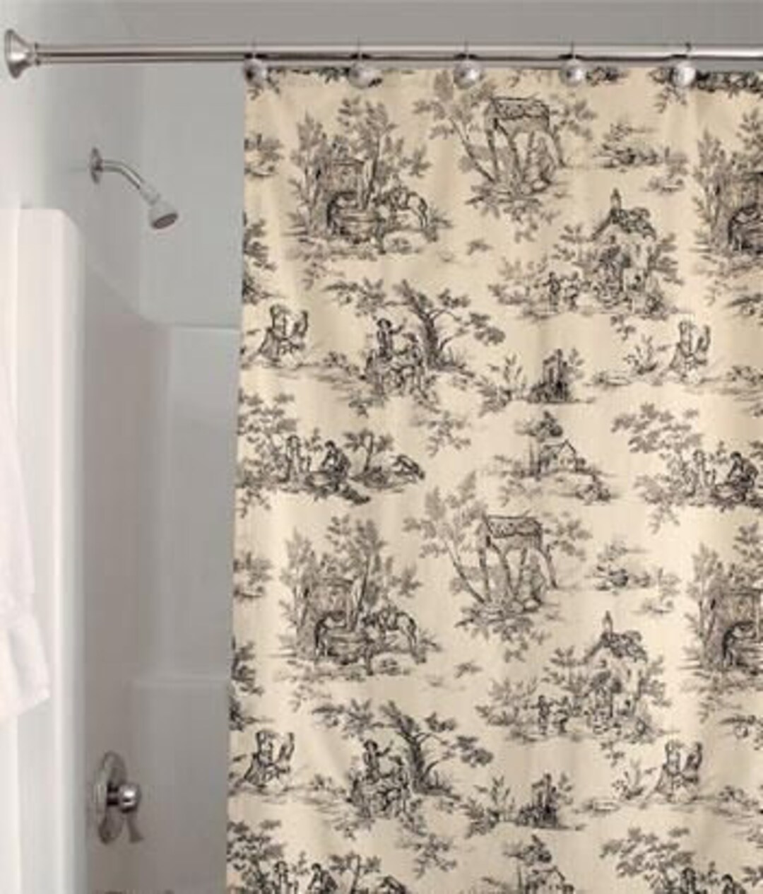 TOILE SHOWER CURTAIN Black & Cream Cotton Toile Fabric Shower Etsy