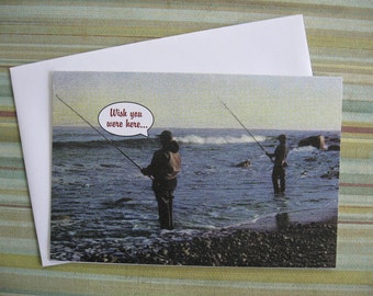 FATHER'S DAY Fly Fishing "Wish You Were Here" Greeting Card, Blank Inside, All Occasion Greeting Card for Men, 4" x 6"