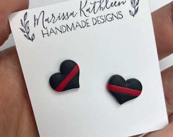 Thin red line earrings thin red line gifts firefighter gift fire wife gift clay earrings