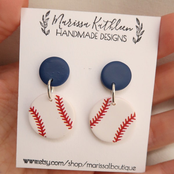 clay baseball earrings baseball dangle earrings Clay sports earring cleveland baseball earrings baseball jewelry