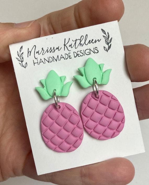 Clay Earrings Summer Pineapple Earrings Pineapple Dangle Earrings Pineapple Dangle Clay Earrings Dangle Clay Pink Pineapple Earrings Etsy