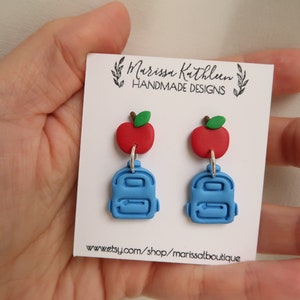 Clay Teacher Earrings Teacher Gifts Teacher appreciation gifts Clay Earrings School Clay Earrings Apple Earrings Backpack Earrings School