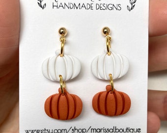 Pumpkin Earrings Fall Earrings Fall Clay Earrings Clay Pumpkin Earrings White Pumpkin Orange Pumpkin Autumn Earrings Pumpkin Spice Jewelry