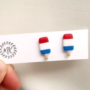 Clay 4th of July Earrings Memorial Day Earrings USA earrings Patriotic Earrings Patriotic Clay Earrings Red White and Blue Popsicle Earrings