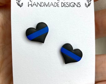 Thin blue line earrings thin blue line gifts police officer gift police wife gift clay earrings