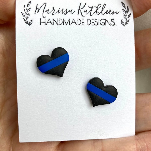 Thin blue line earrings thin blue line gifts police officer gift police wife gift clay earrings