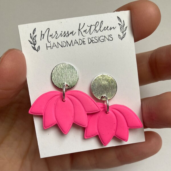 Clay Earring hot pink Clay Earrings Everyday Earring Statement Earring Lightweight Clay Earrings Gift Idea for Her lotus earrings