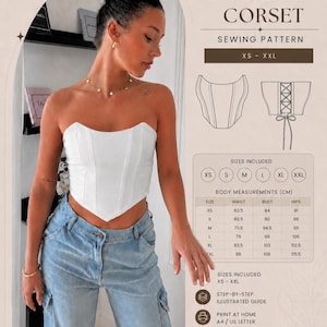Overbust Corset Sewing Pattern | Strapless Lace-Up Bustier PDF (XS-XXL)