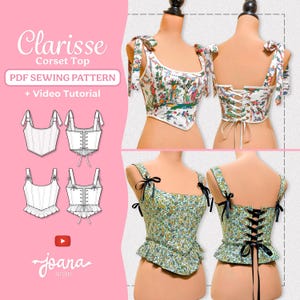 Romantic Corset Sewing Pattern with Shoulder Ties / Peplum Top / Lace-Up Back | XXS-5XL | (CLARISSE Top Corset PDF)
