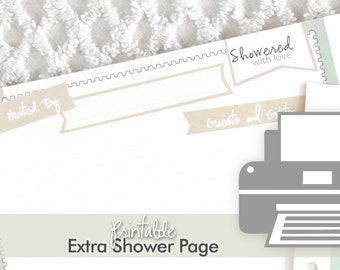 Printable Memory Book Page  - Extra Shower Page