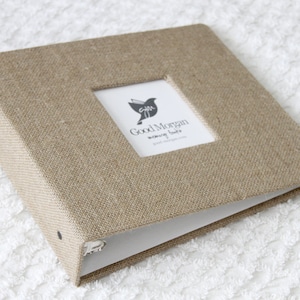 Baby Memory Book Custom 5 Year Baby Memory Album Scrapbook  - Tan Burlap
