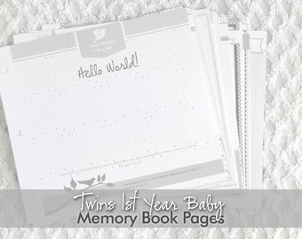 Twin 1st Year Baby Memory Book Pages