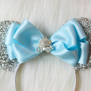 Cinderella Carriage Mouse Ears Headband. Blue Bow Mouse Ears. Disney Headband. Disney Princess Headband. One Size Fits Most. image 1