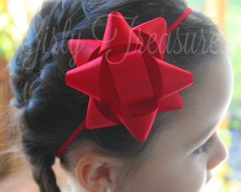 Present Satin Bow Headband. Baby Headband. Newborn Headband. Infant Headband. Girl Headband. Christmas Headband. Present Bow Headband.