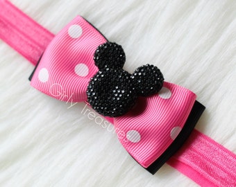 Hot Pink Mouse Bow Headband. Baby Mouse Headband. Polka Dots Headband. Baby Headband. Infant Headband. Girl Headband. Hot Pink Headband.