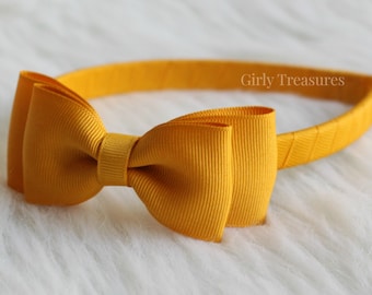 Mustard Bow Headband. Girls Bow Headband. Bow on Plastic Headband. School Headband. Preppy Headband. Bow Headband. Toddler Headband.