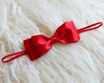 Red Bow Headband. Snow White Bow Headband. Red Bow Headband. Satin Bow Headband. Baby Headband. Newborn Headband. Girl Headband. Photo Prop.