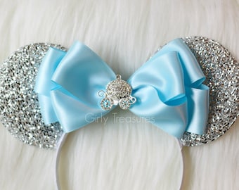 Cinderella Carriage Mouse Ears Headband. Blue Bow Mouse Ears. Disney Headband. Disney Princess Headband. One Size Fits Most.