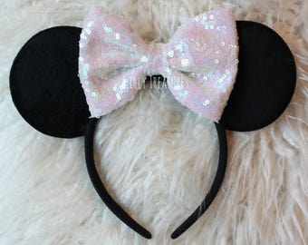 Shiny White Mouse Ears Headband. Bride Mouse Ears Headband. White Bow Ears. Womens Headband Mouse Ears. Disney Headband. One Size Fits Most.