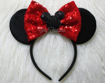 Red Bow Mouse Ears Headband.  Minnie Mouse Headband. Womens Headband. Teen Headband. Mouse Headband. Disney Headband. One Size Fits Most.