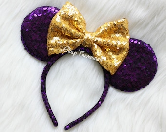 Purple and Gold Mouse Ears Headband. All Over Sequin Mouse Ears. Purple Mouse Headband. Gold Headband. Lakers Headband. One Size Fits Most.